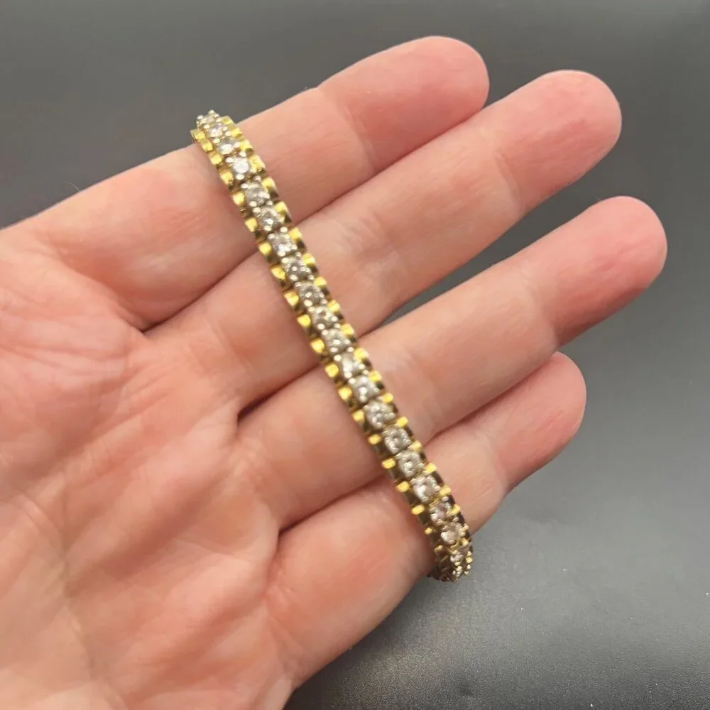 PAJ Sterling Silver Vermeil CZ Tennis Bracelet 7" 15.27g 6mm Classic Layering - Picture 2 of 13